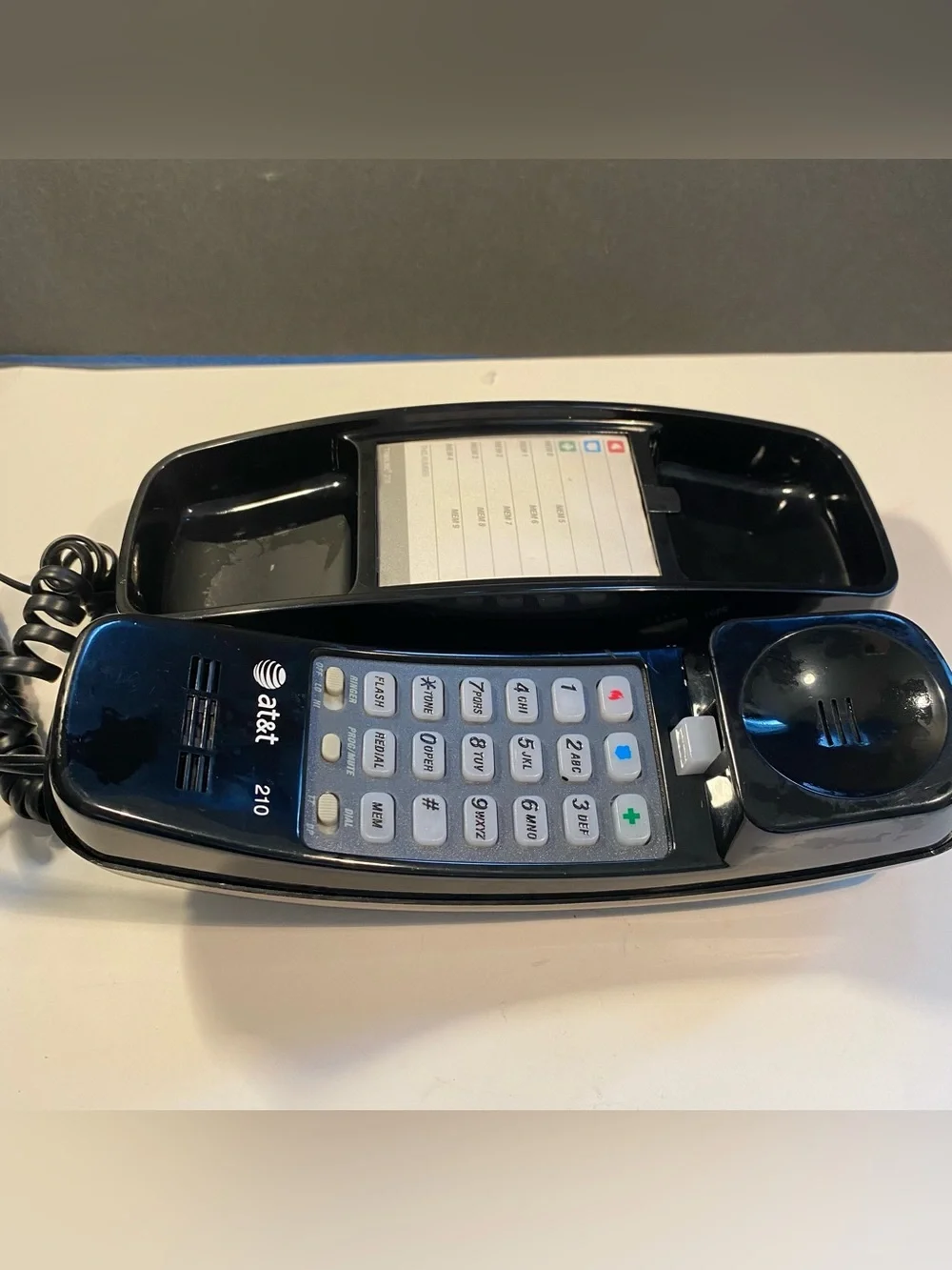 AT&T 210 Trimline Corded Desk or Wall Mount Phone in Black 1990s Vintage